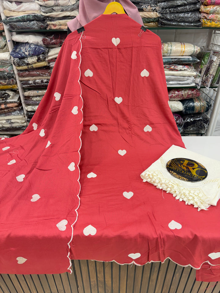 Heart Embroidered Unstitched Suits