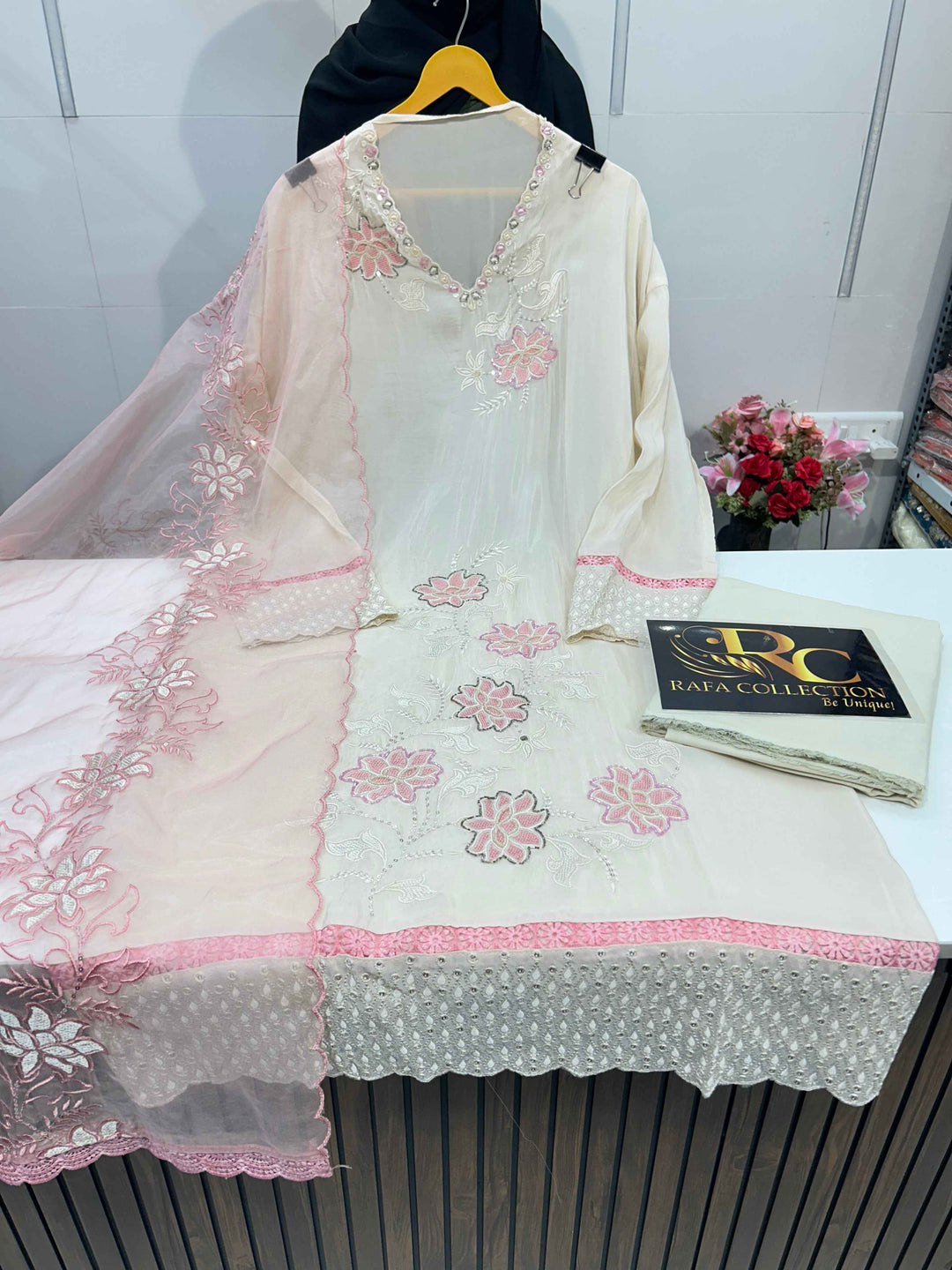 Glass organza handwork suit 2239