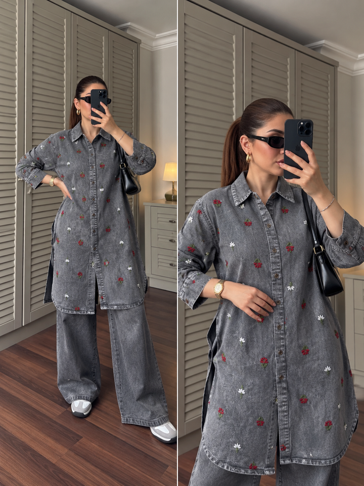Denim embroidered Co-ord Sets