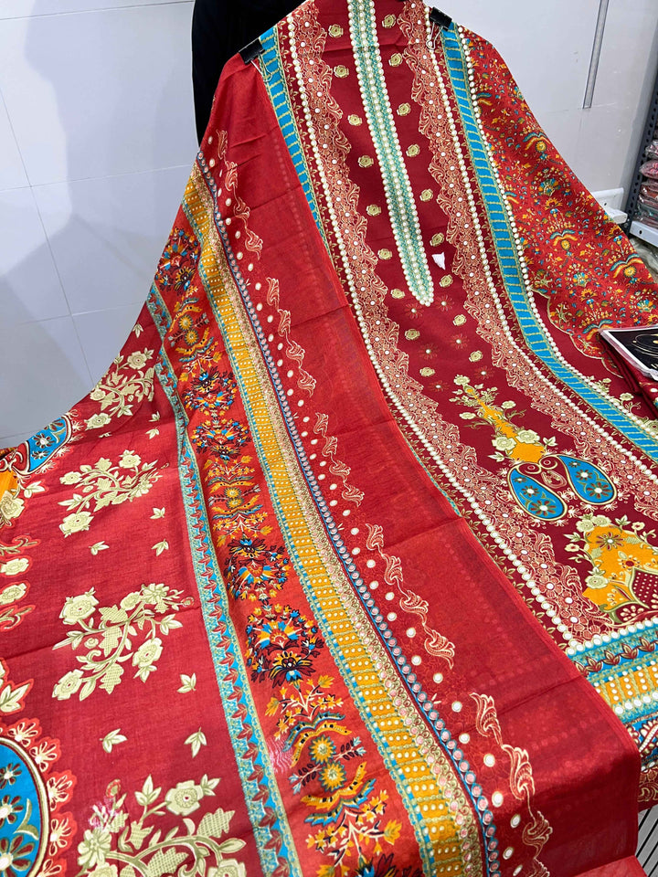 Semi Cotton Unstitched Suit 1895