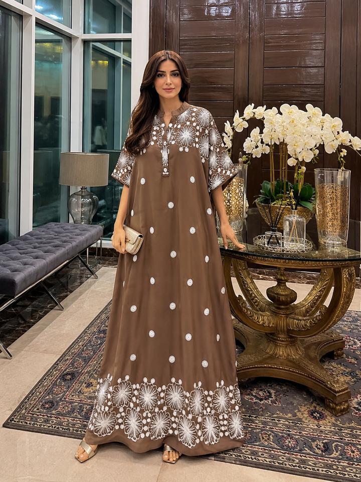 Embroided long kaftan dresses