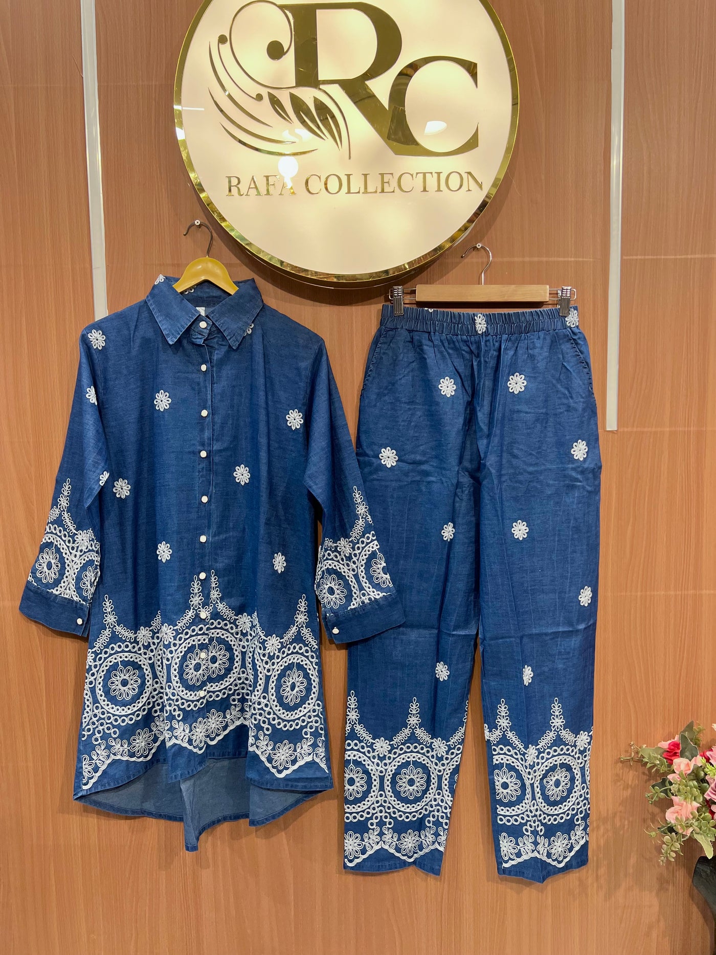 Denim embroidered co-ord sets 2559