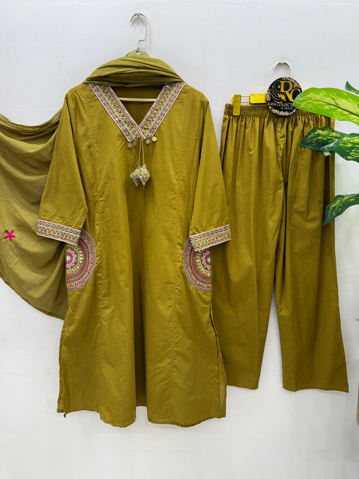Cotton embroidered suits