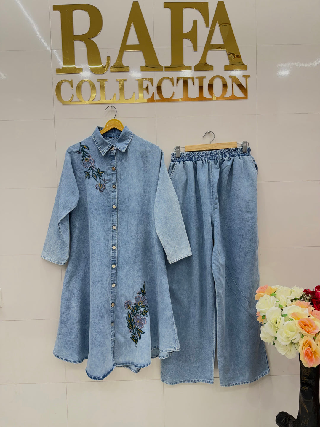 Denim embroidered co-ord sets
