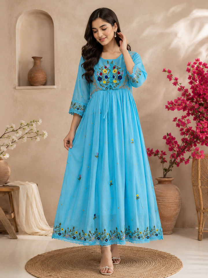 Mul chanderi embroidered gowns