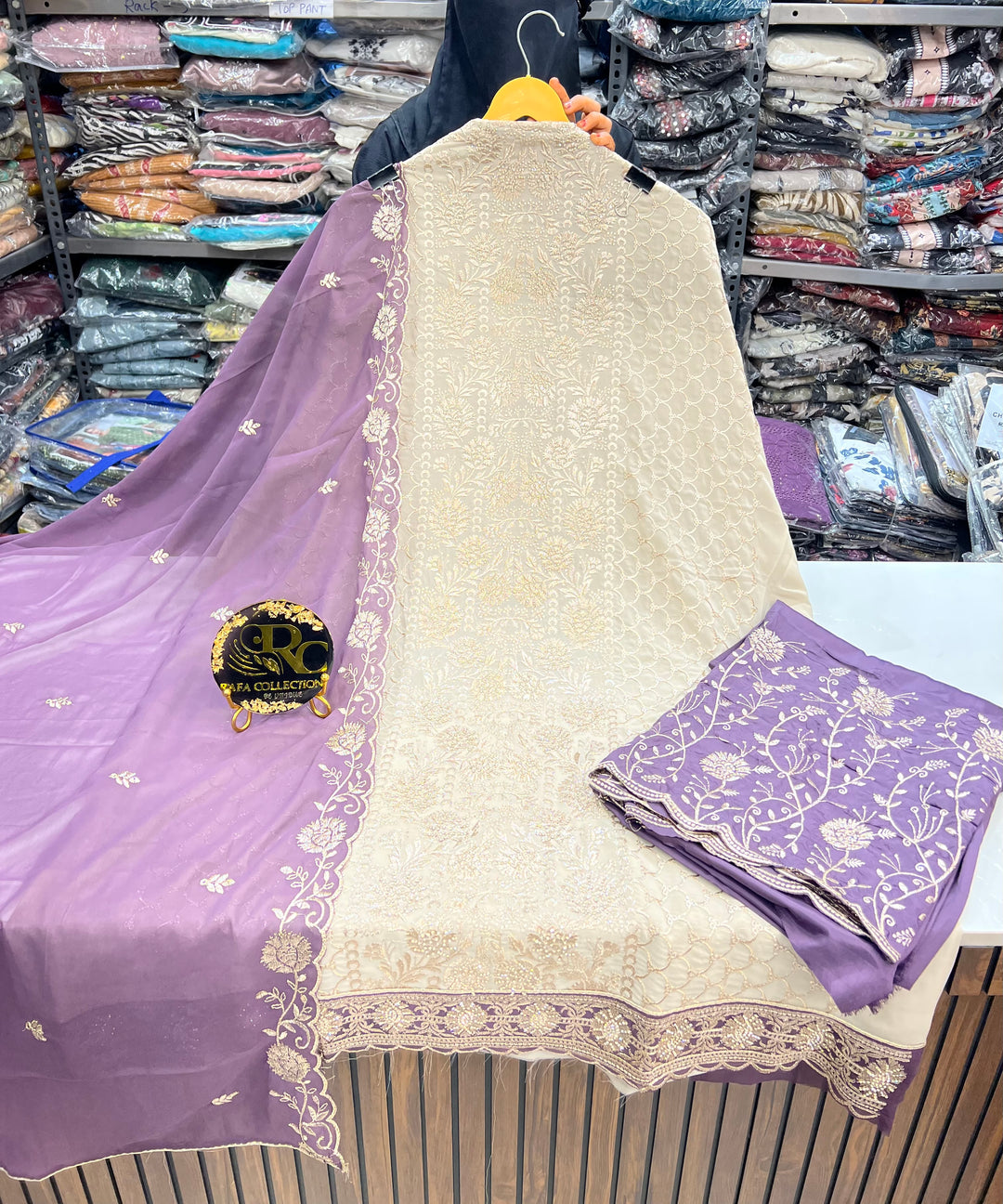 Zari thread work unstitched suits 182819