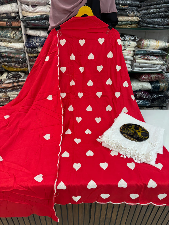 Heart Embroidered Unstitched Suits