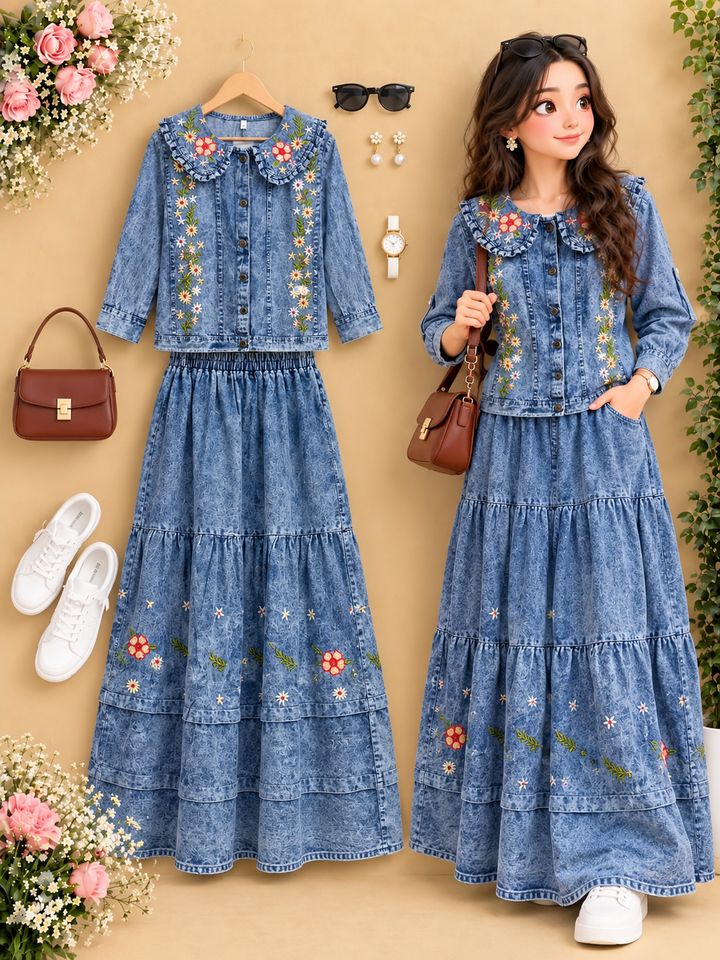 Denim skirts sets