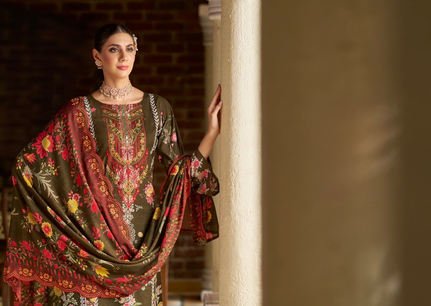 Cotton embroided dupatta collection 1707