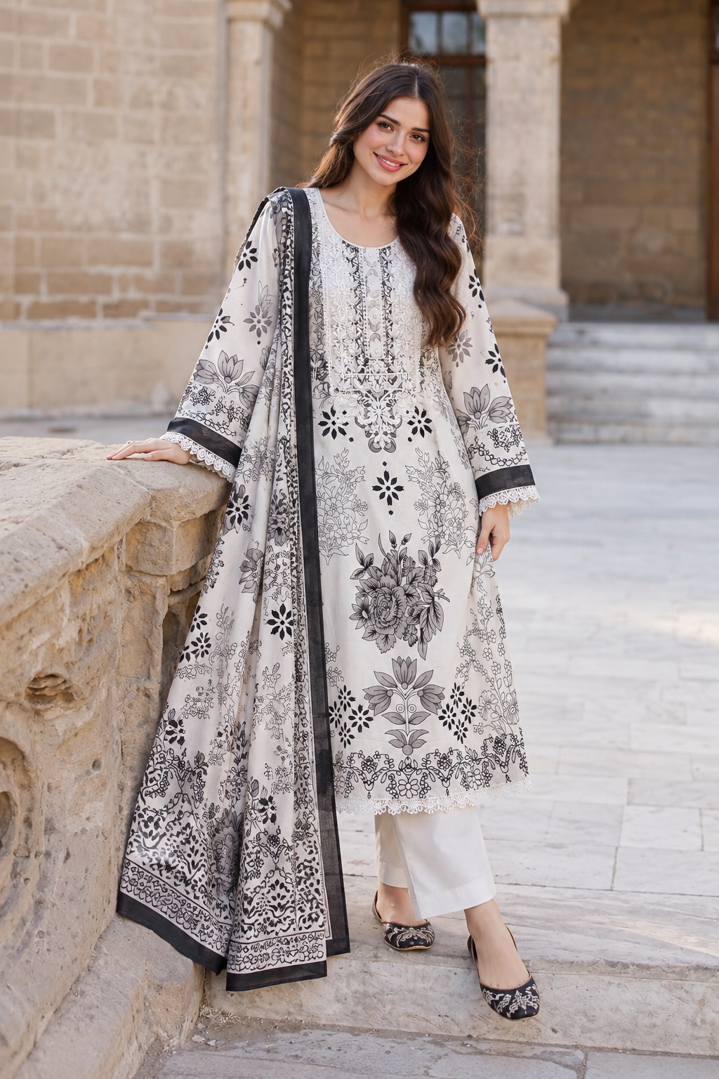 Cotton lakhnawi ready to wear suits
