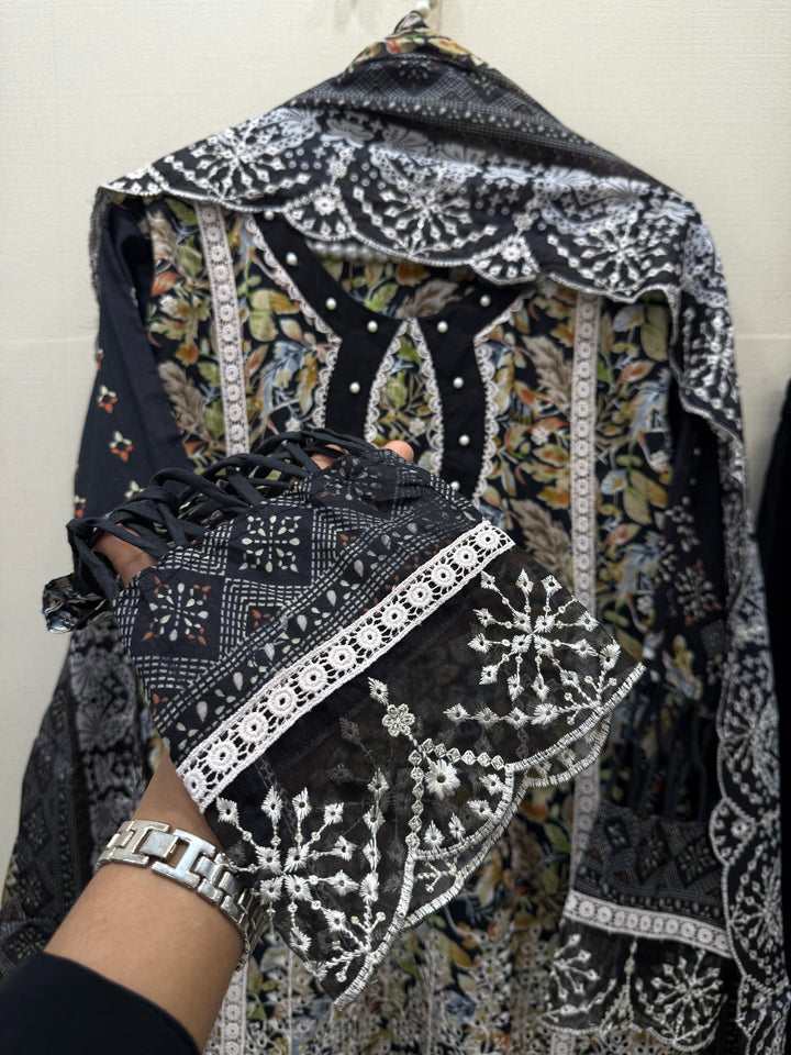 Cotton embroided farshi suits