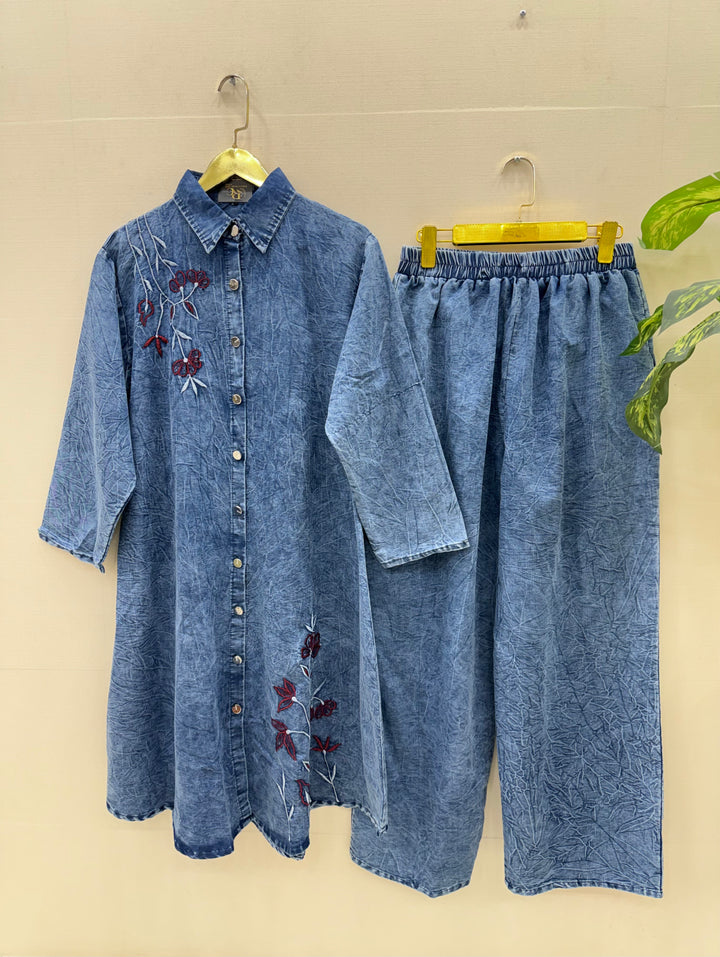 Denim embroidered co-ord sets