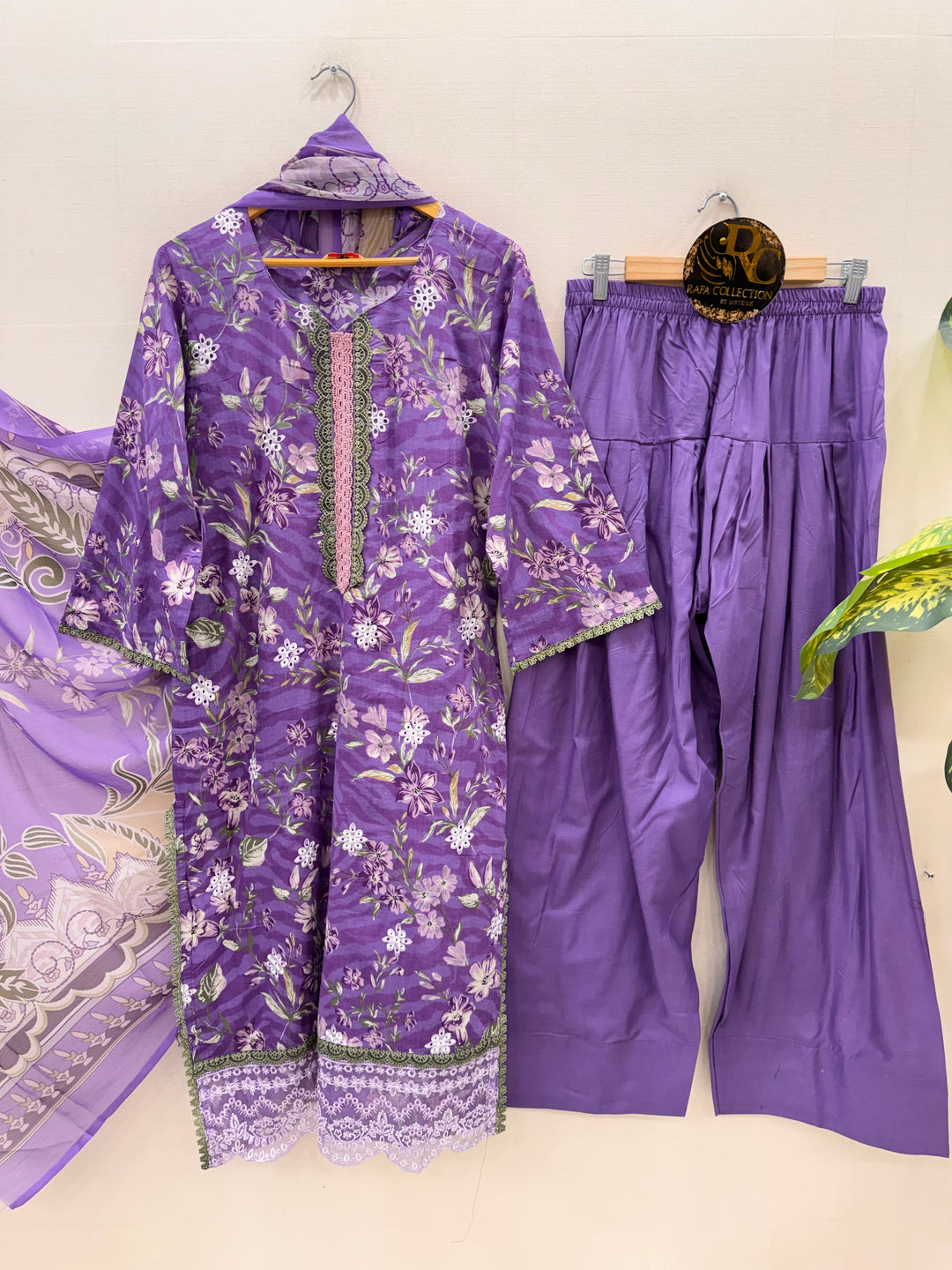 Cotton embroided farshi suits