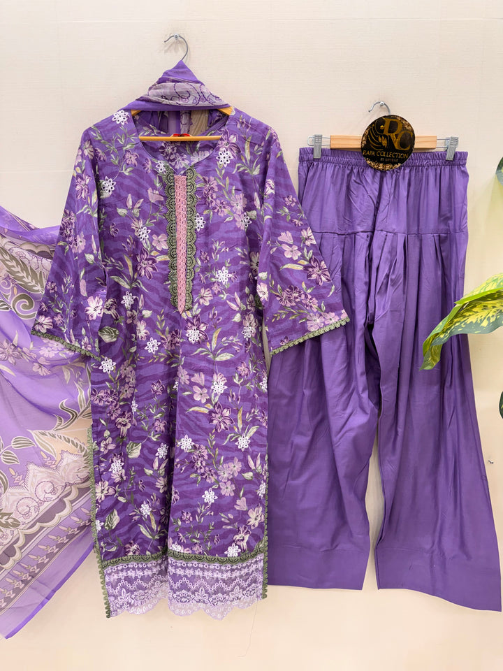 Cotton embroided farshi suits