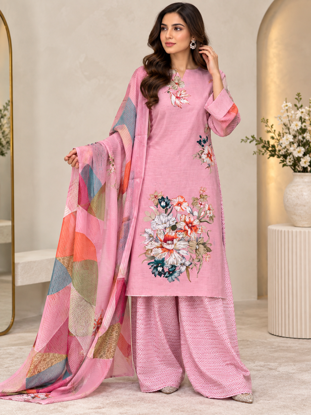 Semi Cotton Unstitched Suits