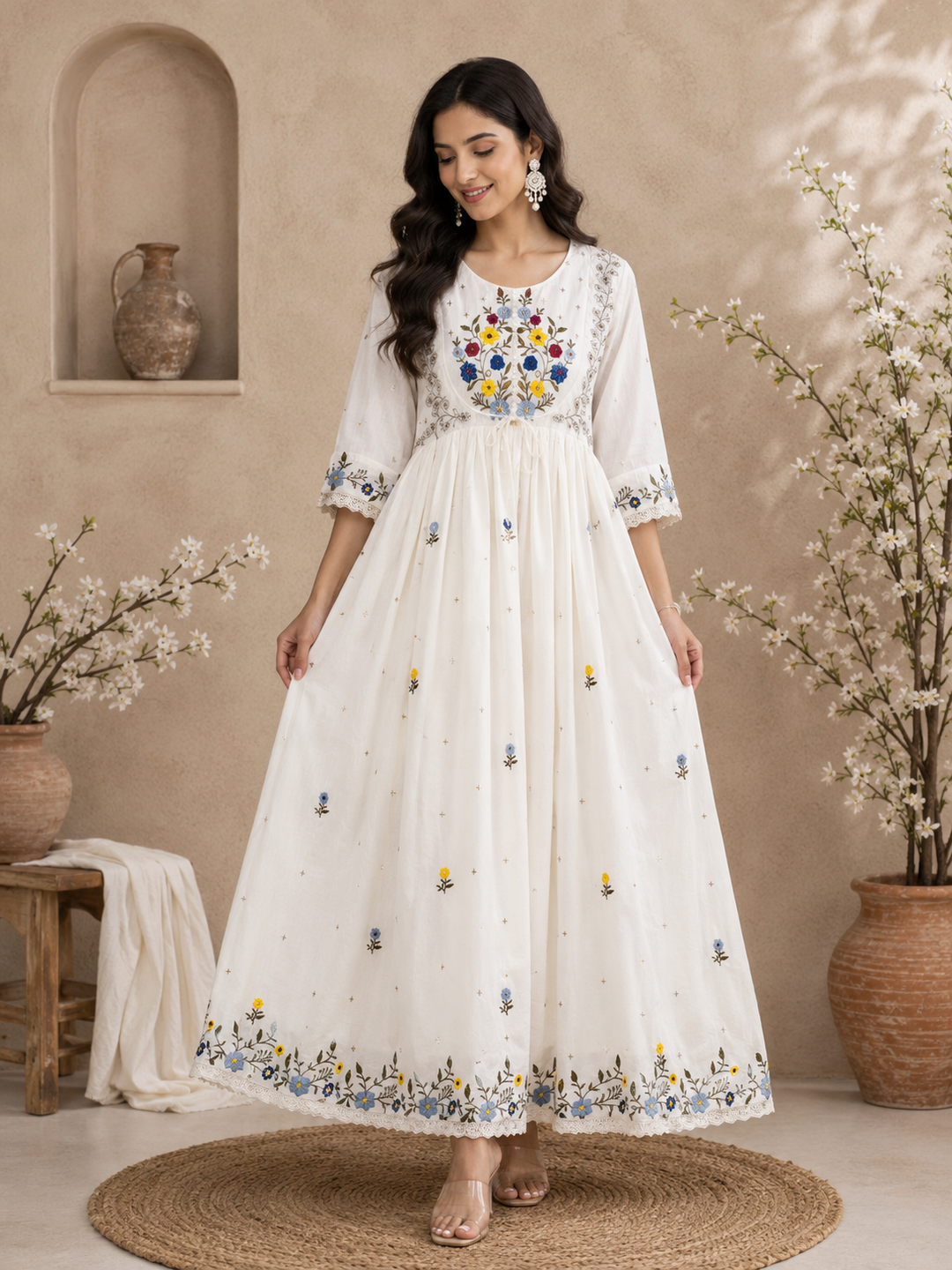 Mul chanderi embroidered gowns