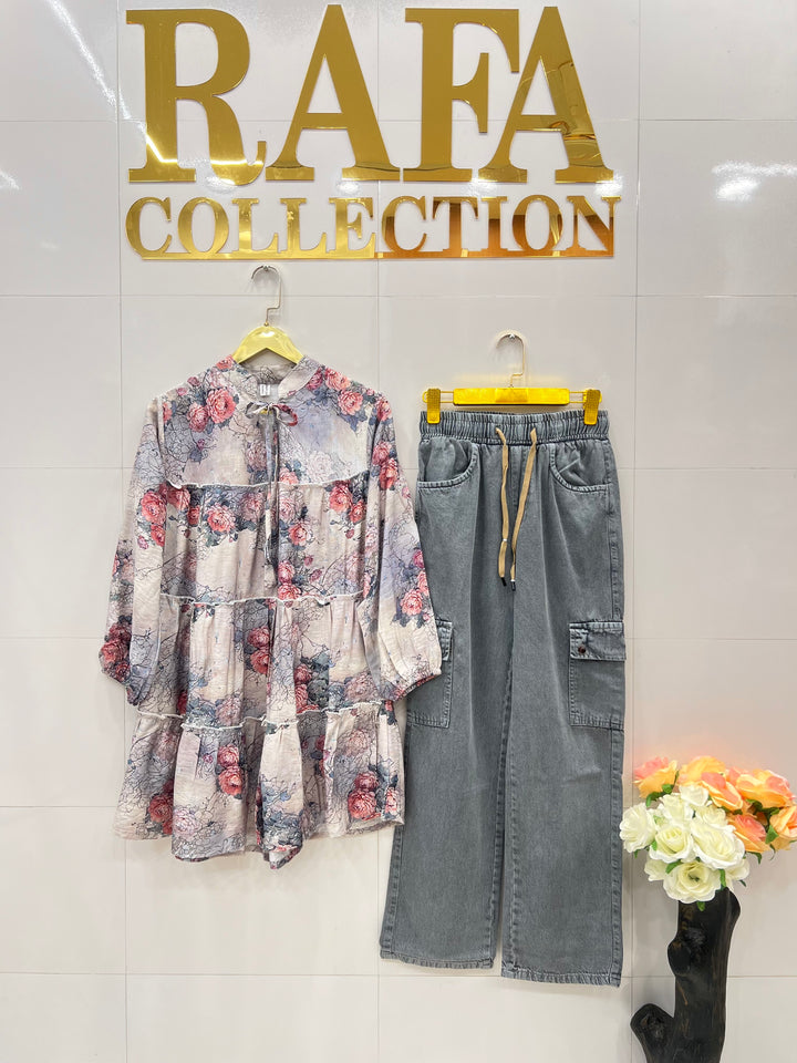 Korean denim cargo Sets