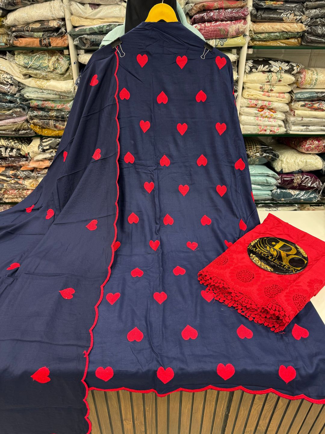 Heart Embroidered Unstitched Suits