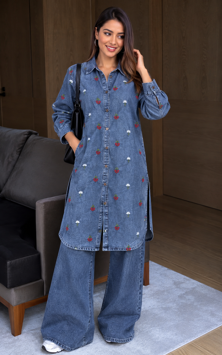 Denim embroidered Co-ord Sets