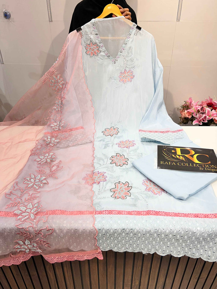 Glass organza handwork suit 2239