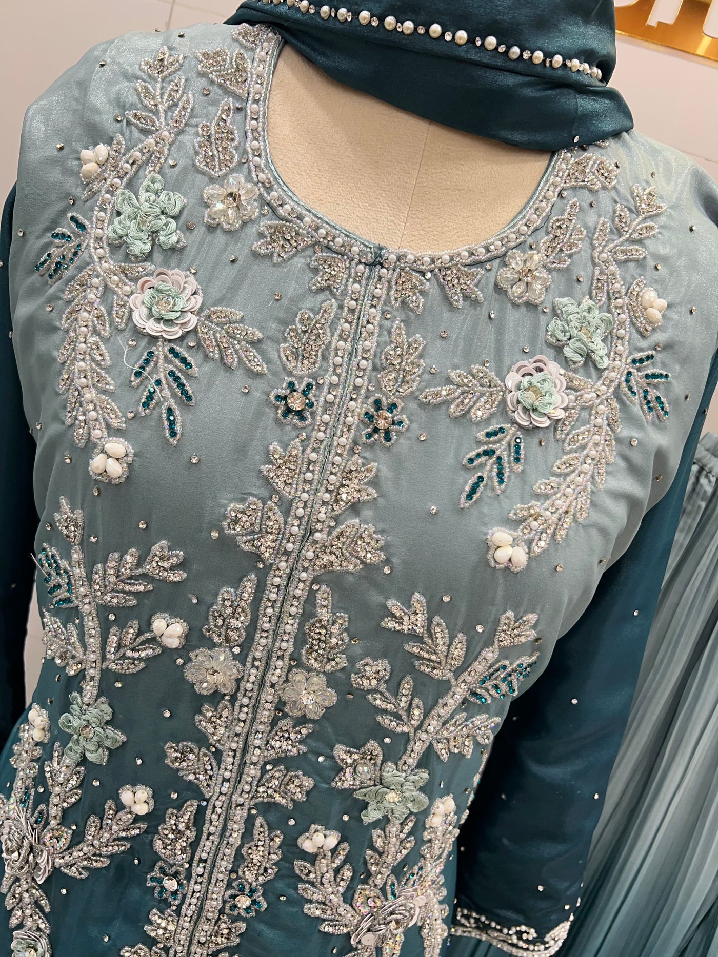 Bridal Elegance Pearl-Work Kurti & Plazzo Set 2817