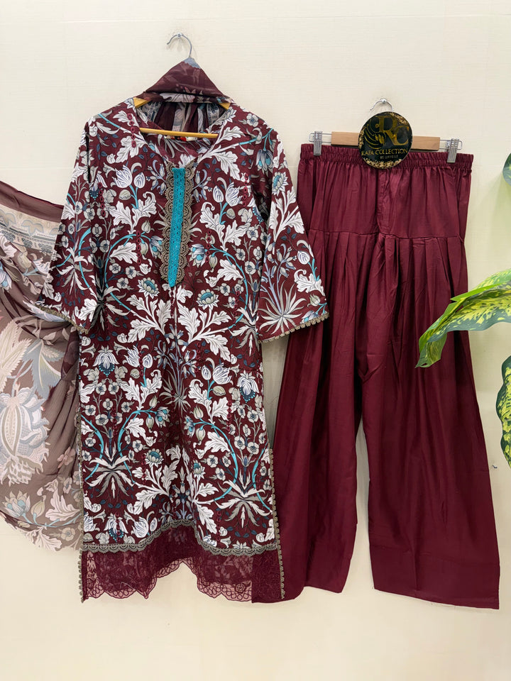 Cotton embroided farshi suits