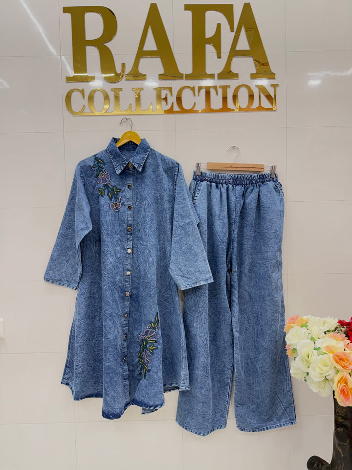 Denim embroidered co-ord sets