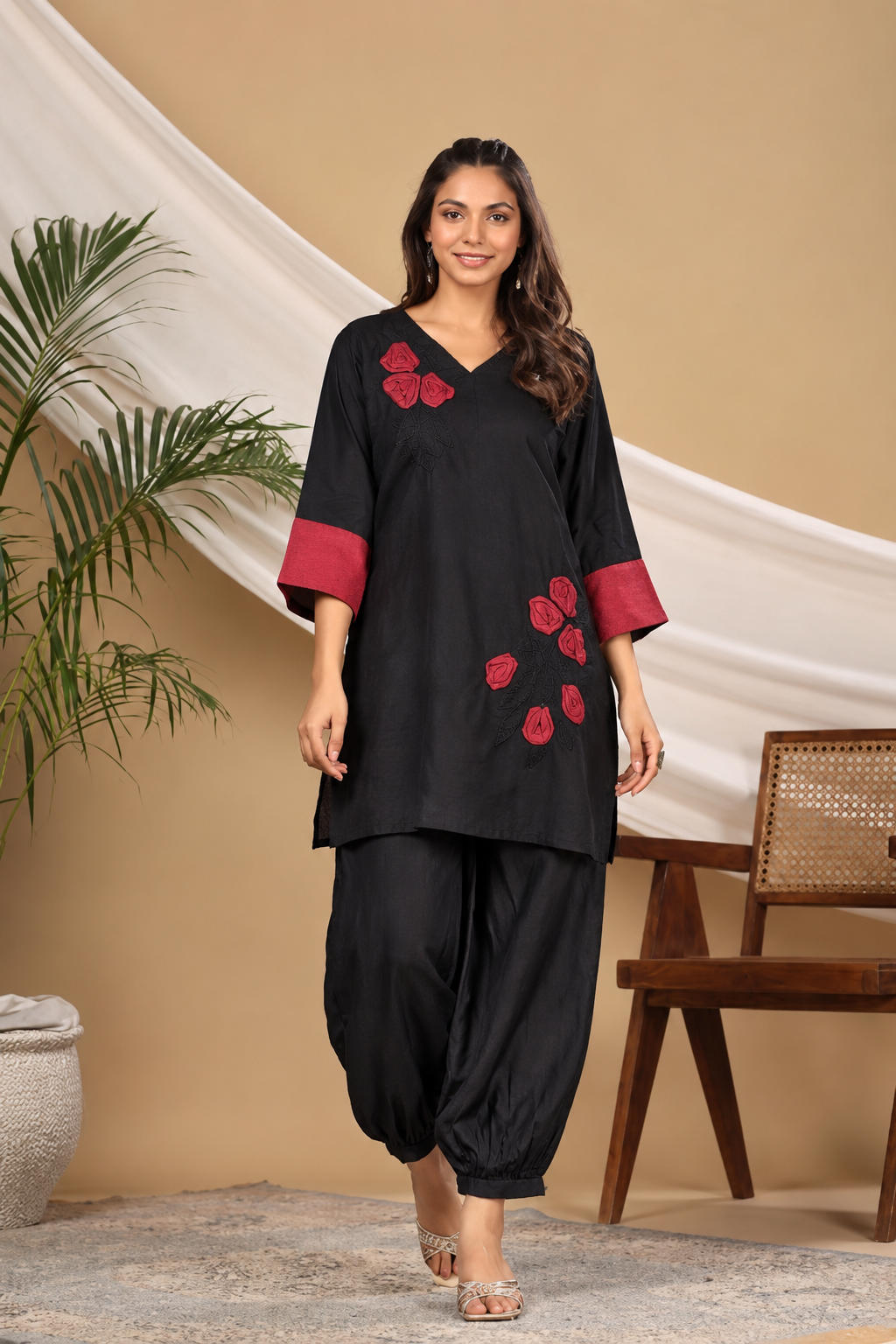Floral Appliqué Embroidered Co-ord Set