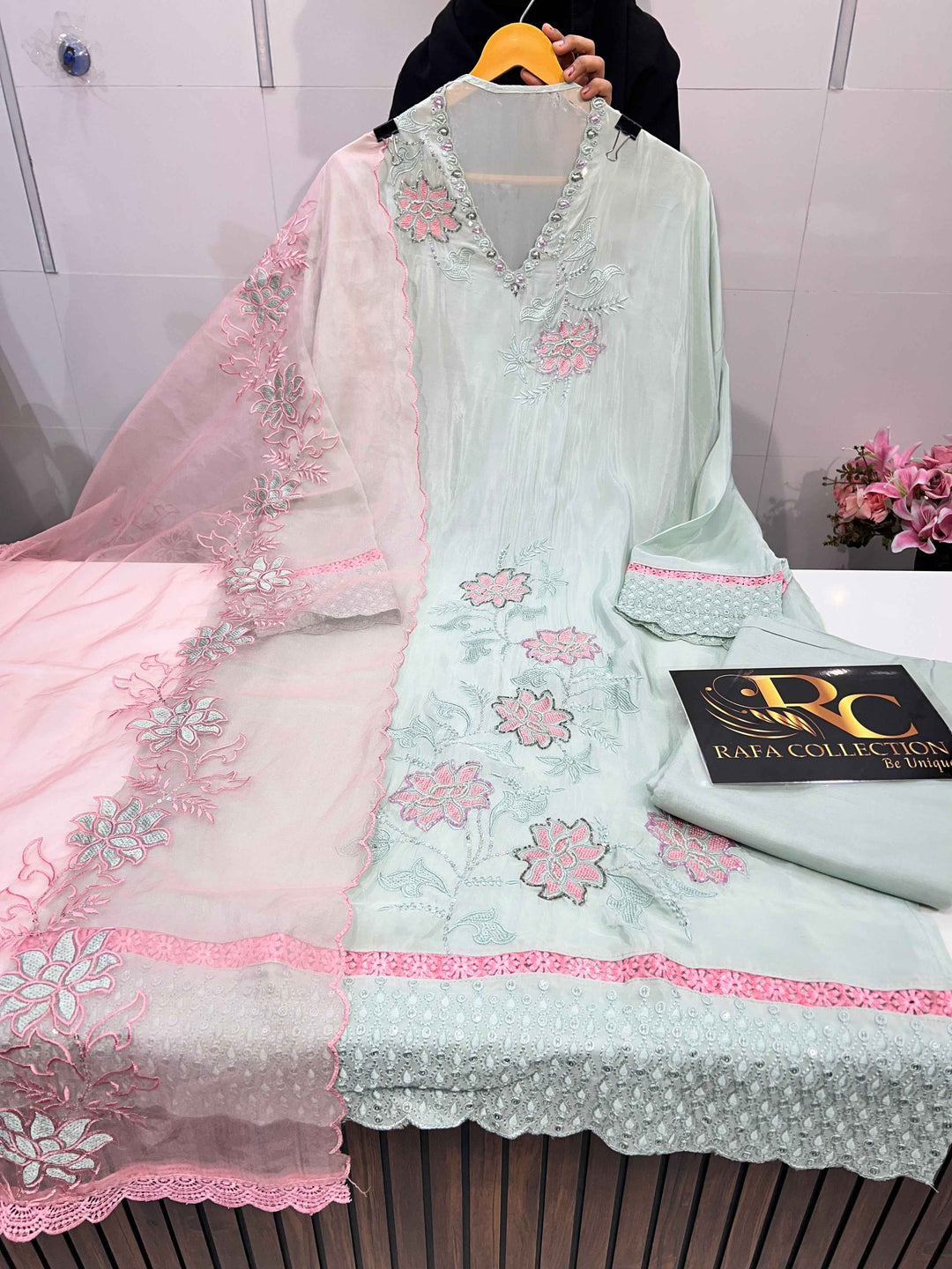 Glass organza handwork suit 2239