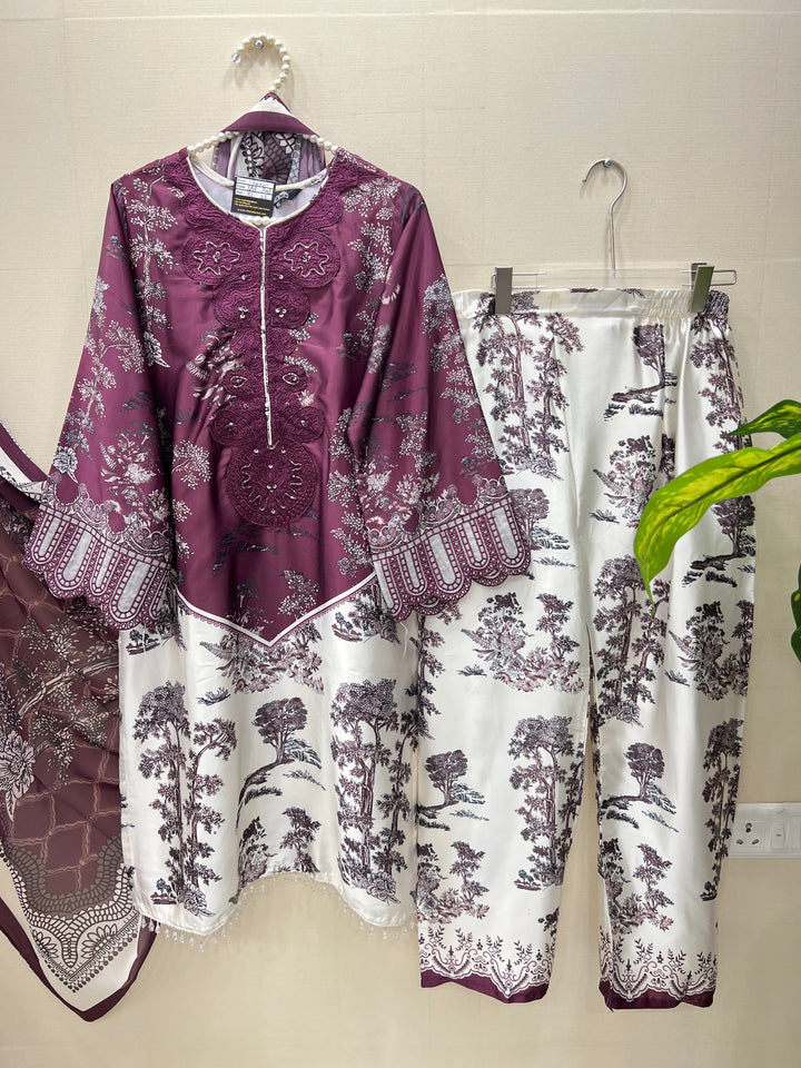 Satin embroidered Suits 7005