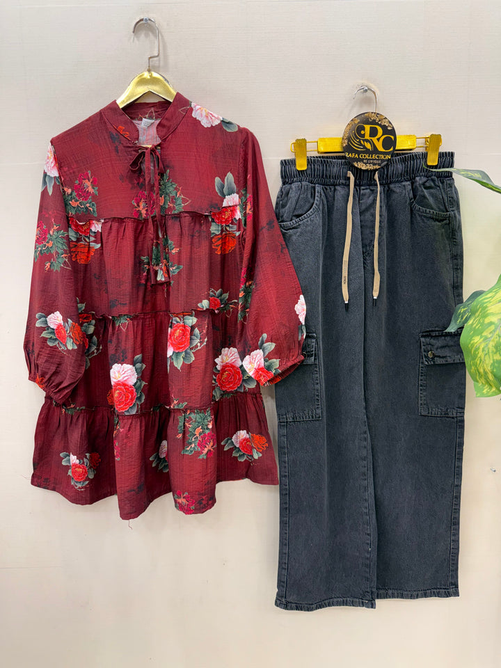 Korean denim cargo Sets