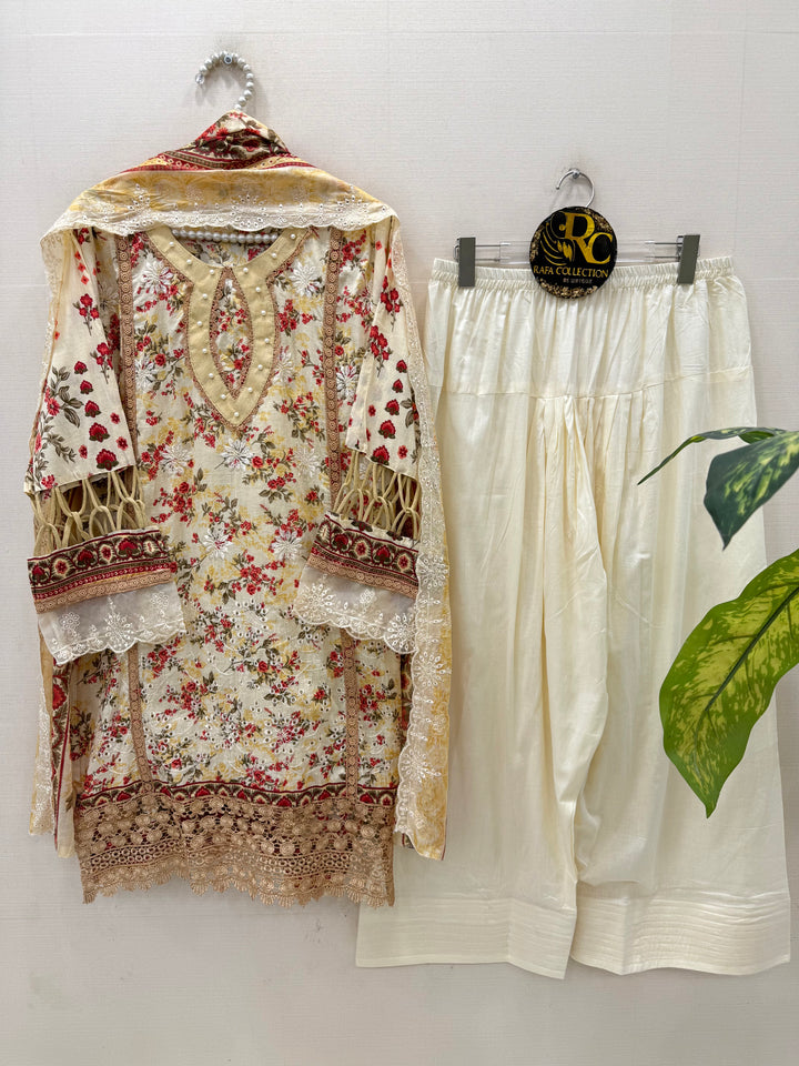 Cotton embroided farshi suits
