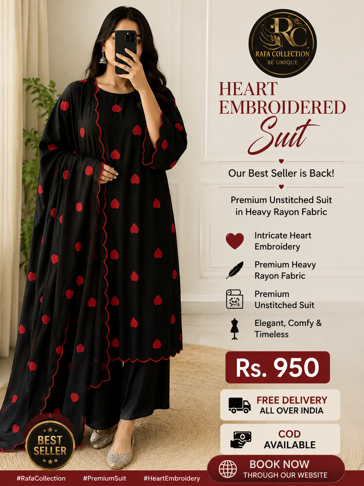 Viral heart embroidered unstitched Suits