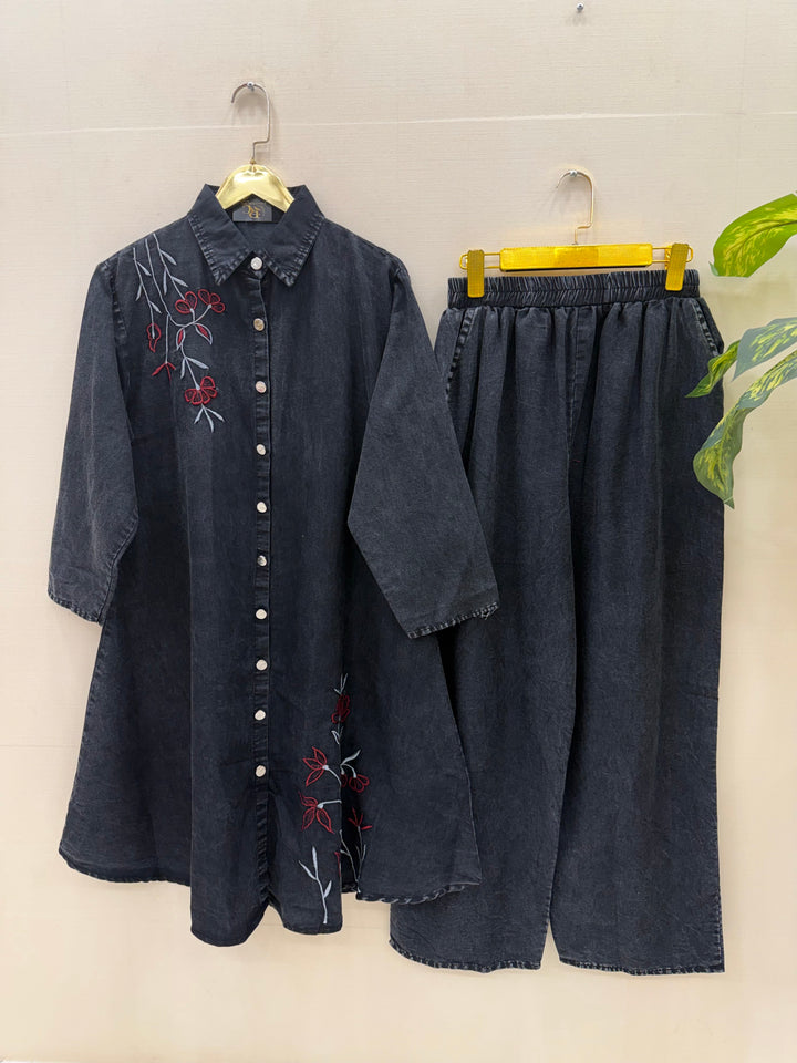 Denim embroidered co-ord sets