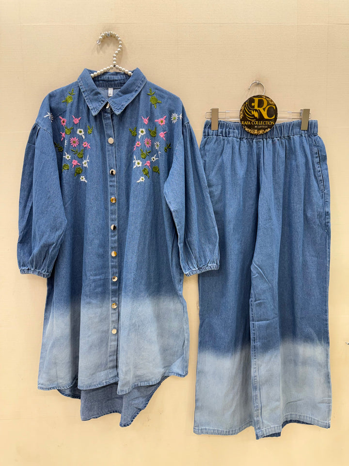 Denim embroidered co-ord sets