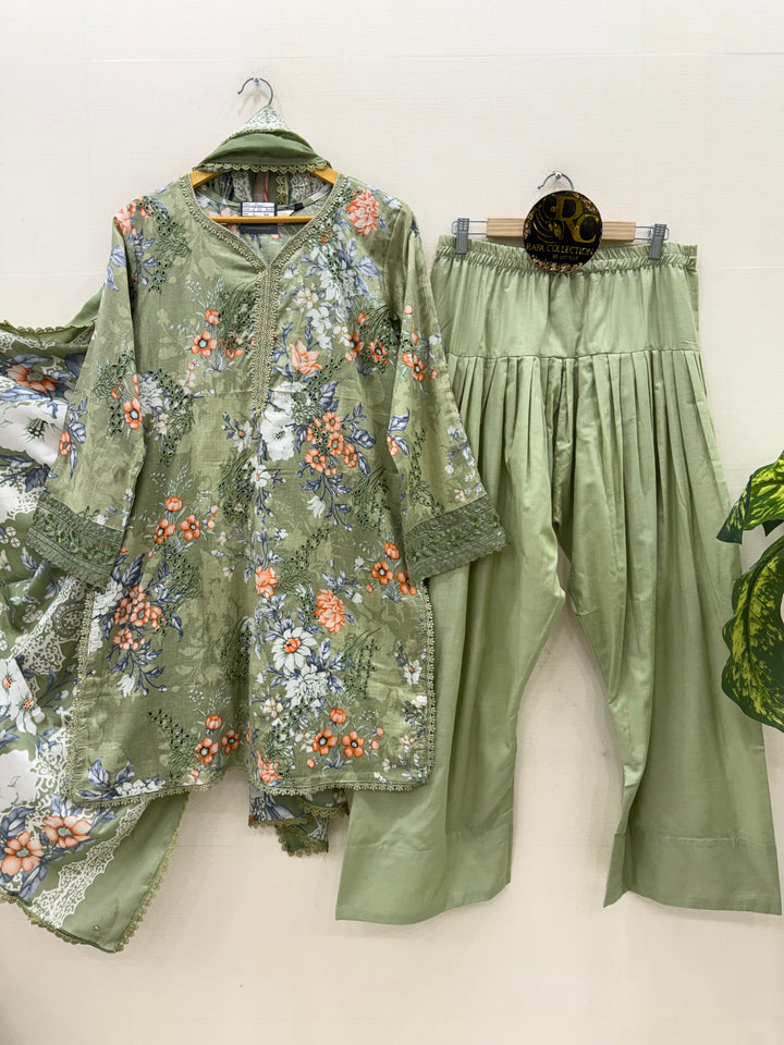 Cotton embroided farshi suits