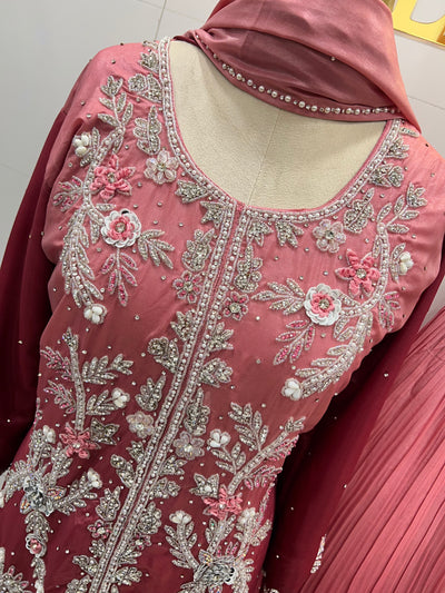 Bridal Elegance Pearl-Work Kurti & Plazzo Set 2817