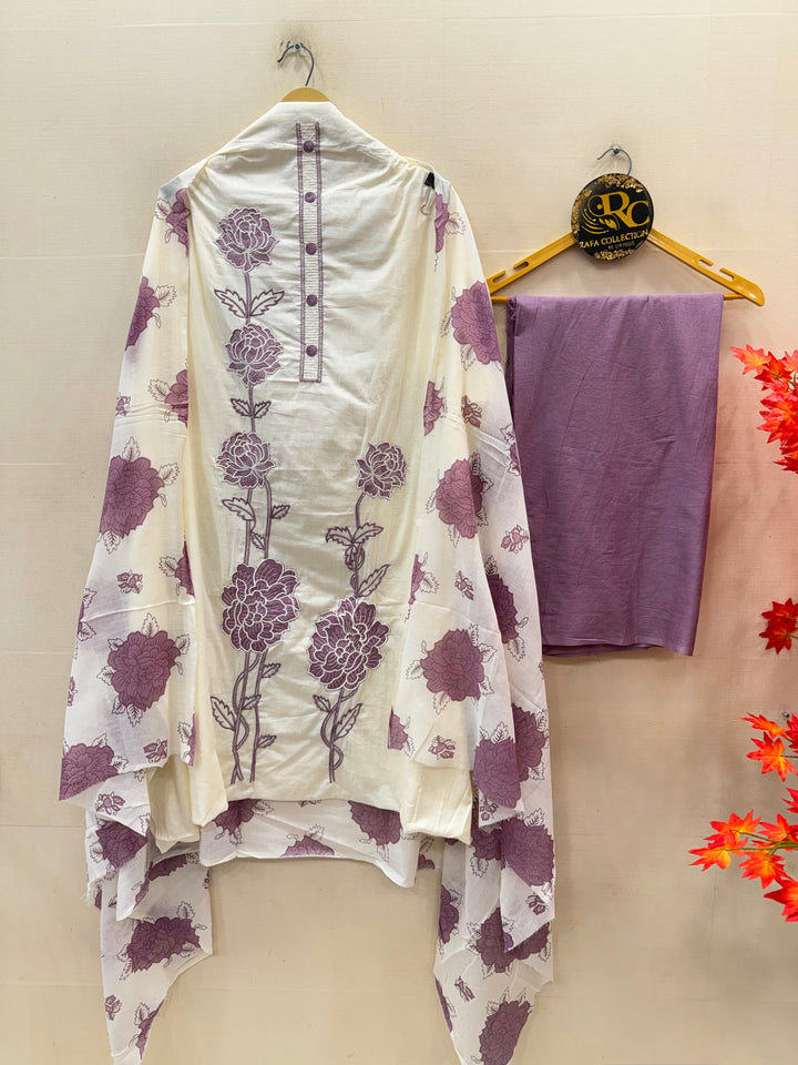 Cotton embroidered unstitched suits