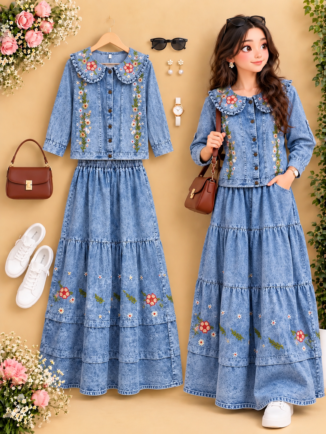 Denim skirts sets