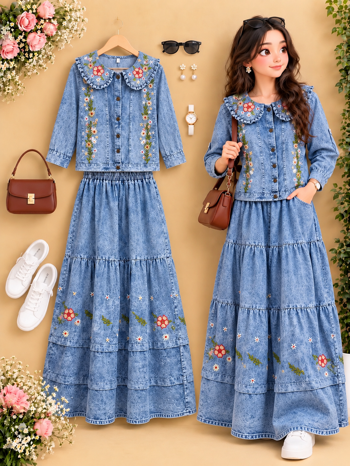 Denim skirts sets