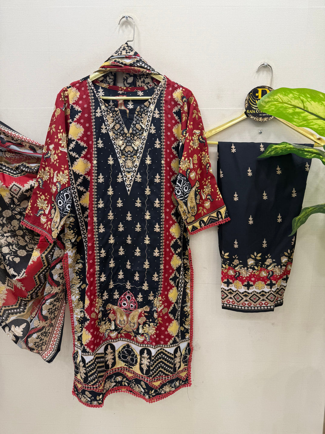 Semi cotton embroidered suits 5038