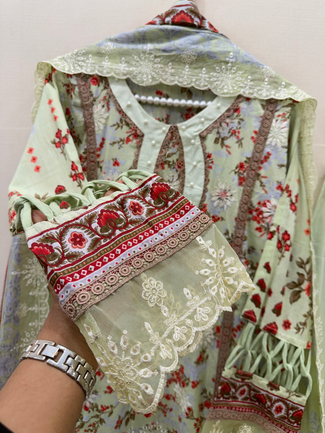 Cotton embroided farshi suits