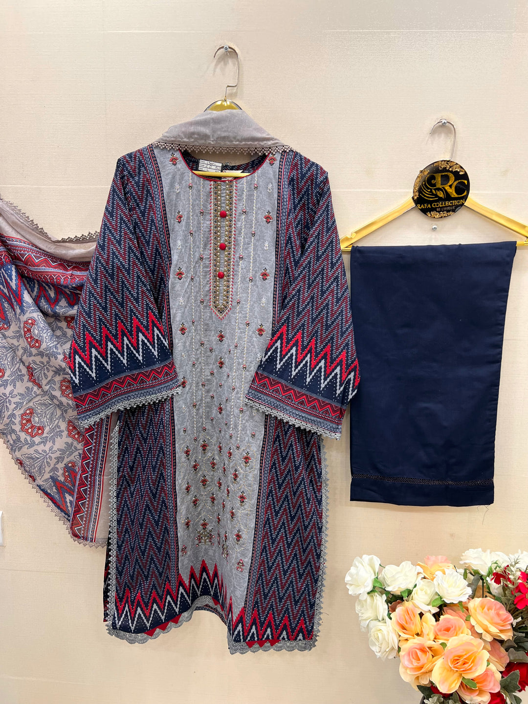 Pakistani printed embroidered suits 7015