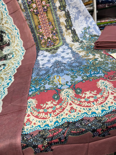 Semi Cotton embroided suit 1758