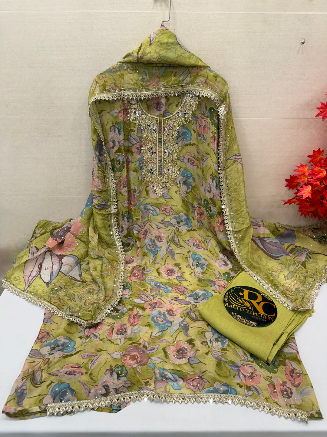 Organza handwork unstitched suits