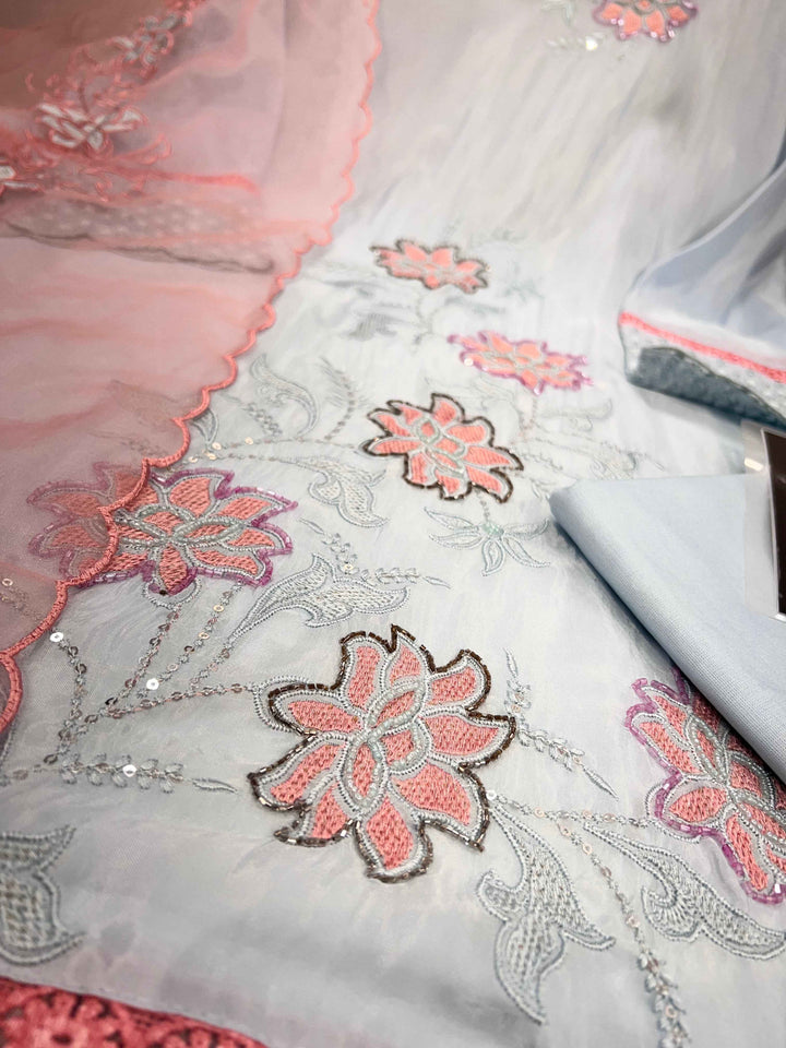 Glass organza handwork suit 2239