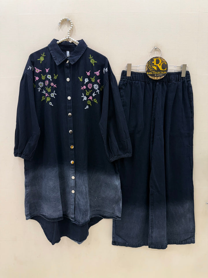 Denim embroidered co-ord sets