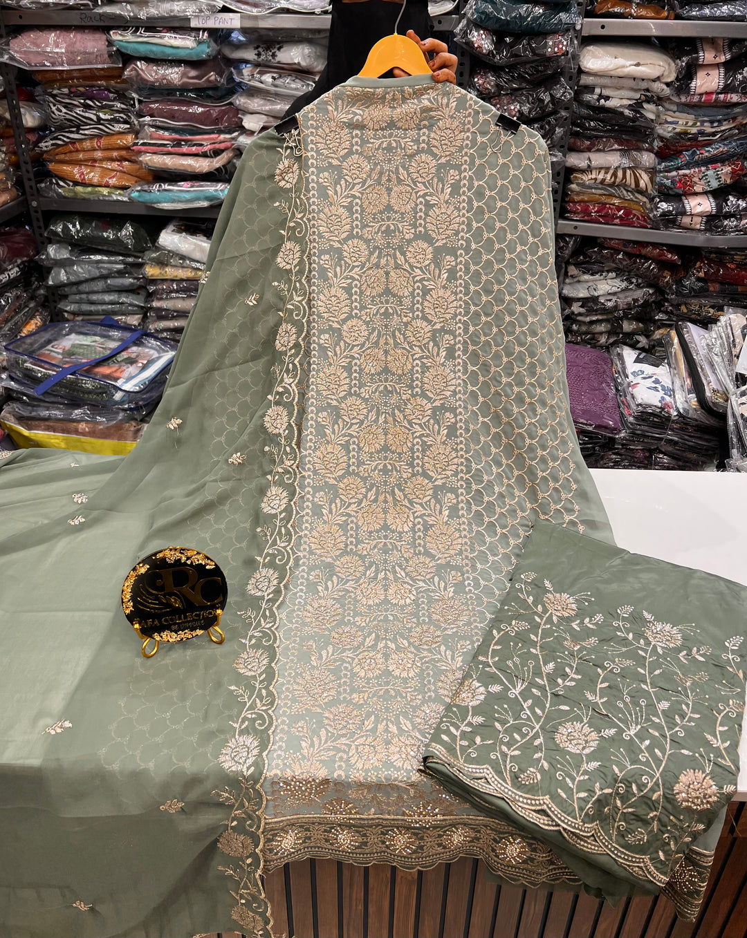 Zari thread work unstitched suits 182819