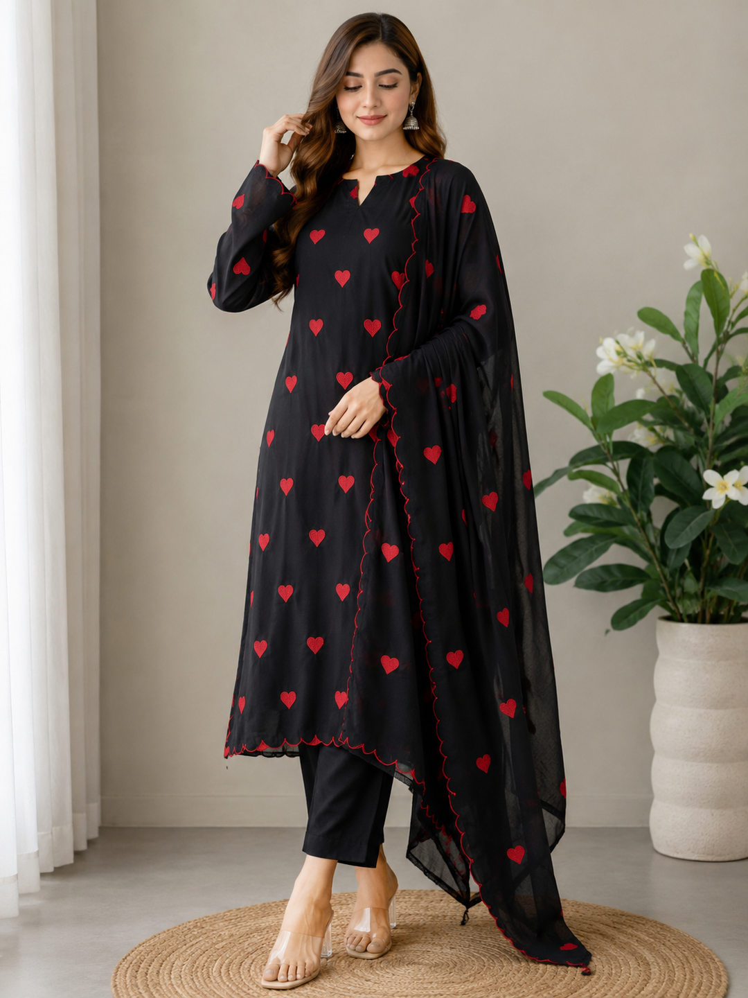 Viral heart embroidered unstitched Suits
