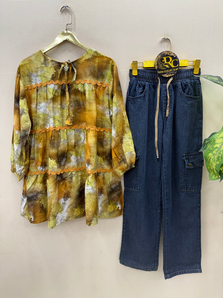 Korean denim cargo Sets
